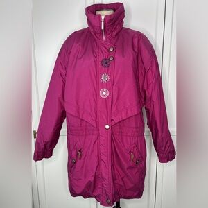 Ossi Skiwear Vintage Ski Jacket Womens Magenta W/ Embroidered Accents - No Hood-